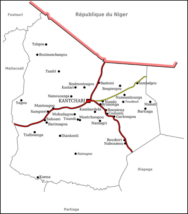 carte de la commune rurale de kantchari